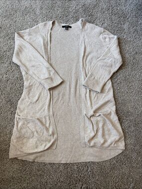 Mavi Light Beige Open-Front Rib Knit Cardigan